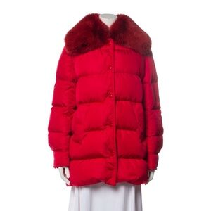 Red Moncler Mesange Quilted Jacket w/ Removable Fur Collar sz 1/Small $2115
